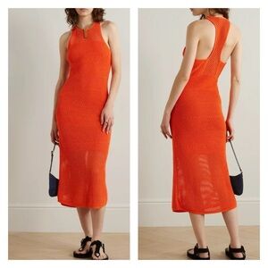 A.L.C. Roland Orange Crochet Racerback Sleeveless Knit Midi Dress Large NWT